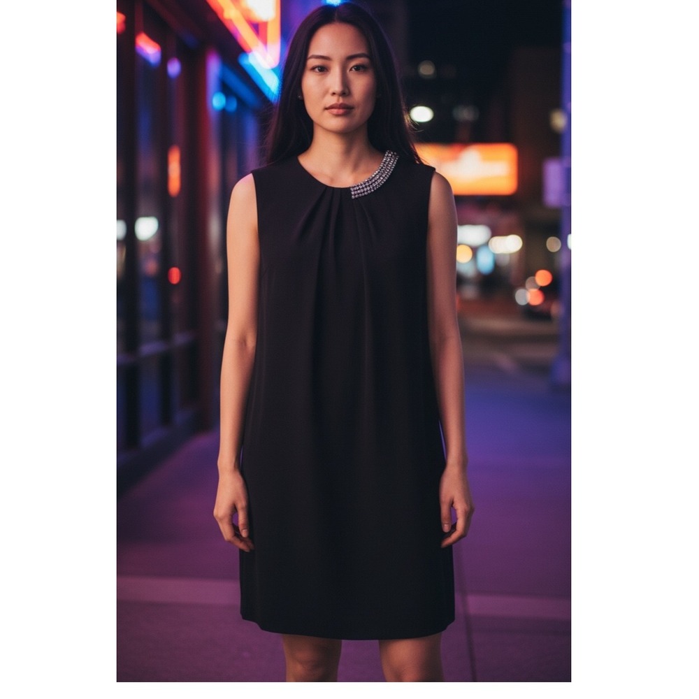 3.1 Phillip Lim Womens Shift Dress Black Sleeveless Embellished Neckline Small